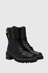 Mallory Buckled Ankle Boots Black Leather