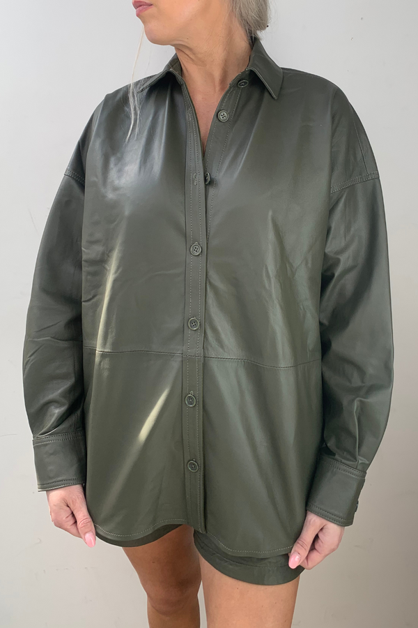 Ryley Leather Shirt Army Green