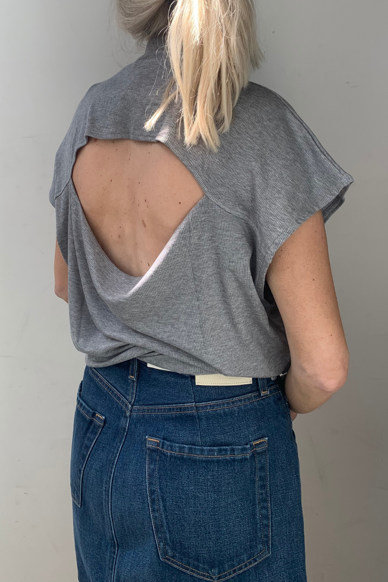 Pearle Cut Out Top Mixed Grey