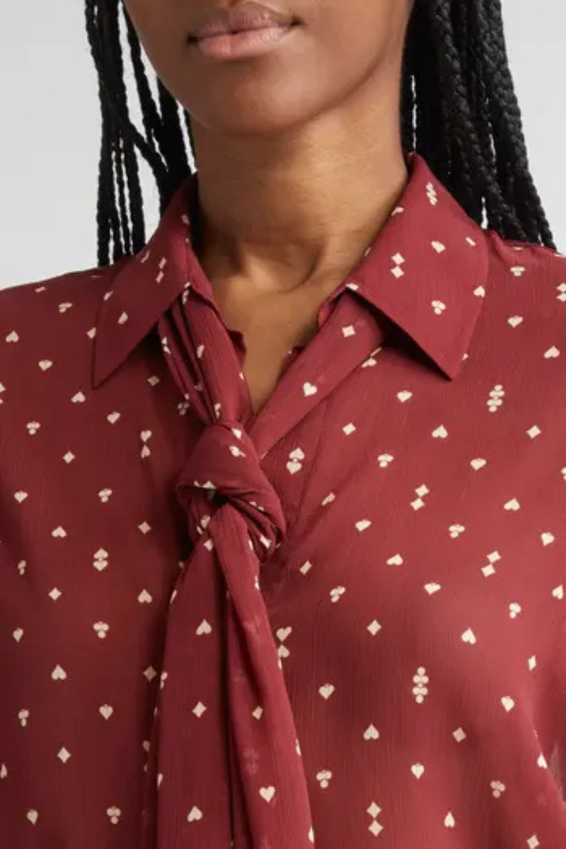 Basil Blouse With Neck Scarf Black Cherry
