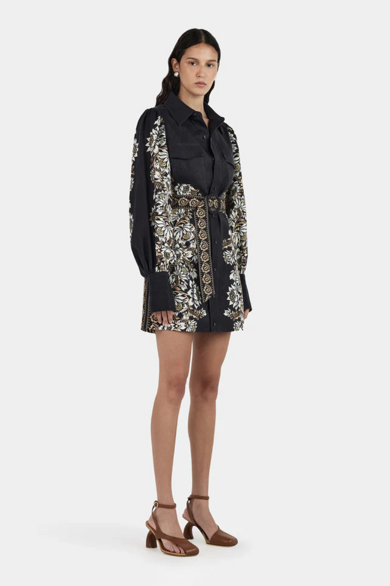 Constance Linen Mini Dress Midnight Bells Beach