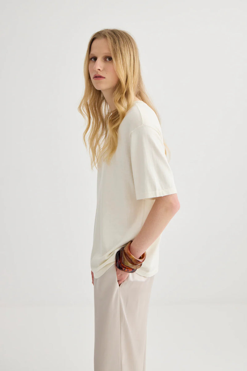 Silk Blend Knit T-Shirt Cream