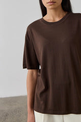 Silk Blend Knit T-Shirt Chocolate