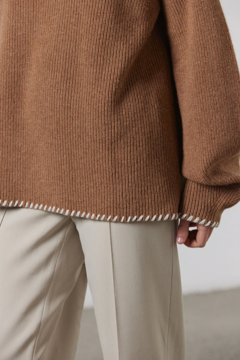 Aidan Ribbed Oversized Sweater Saddle