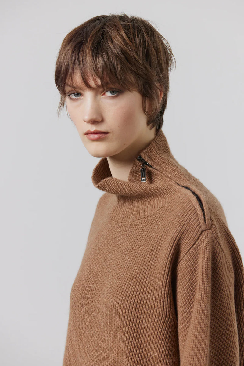 Aidan Ribbed Oversized Sweater Saddle