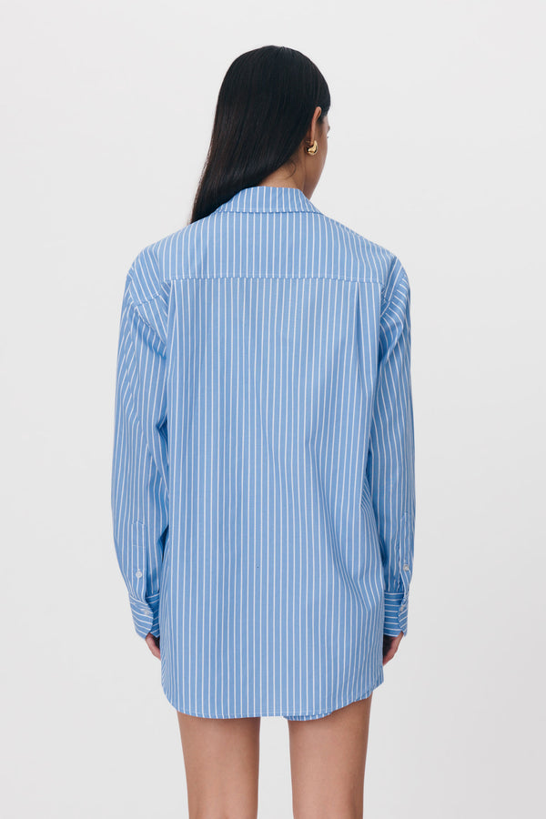 Ramona Organic Long Sleeve Shirt Cornflower Stripe