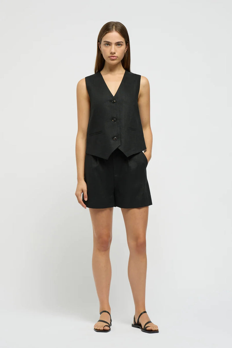 Martine Linen Waistcoat Black