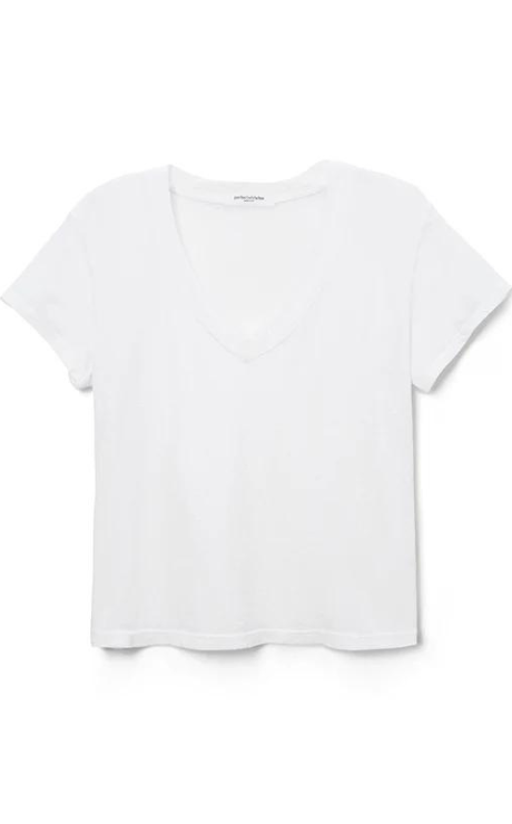 Hendrix Cotton Boxy  V Neck Tee White