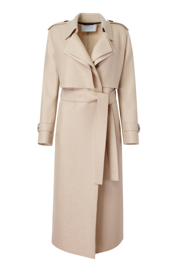 Long Trench Coat Pressed Wool Almond