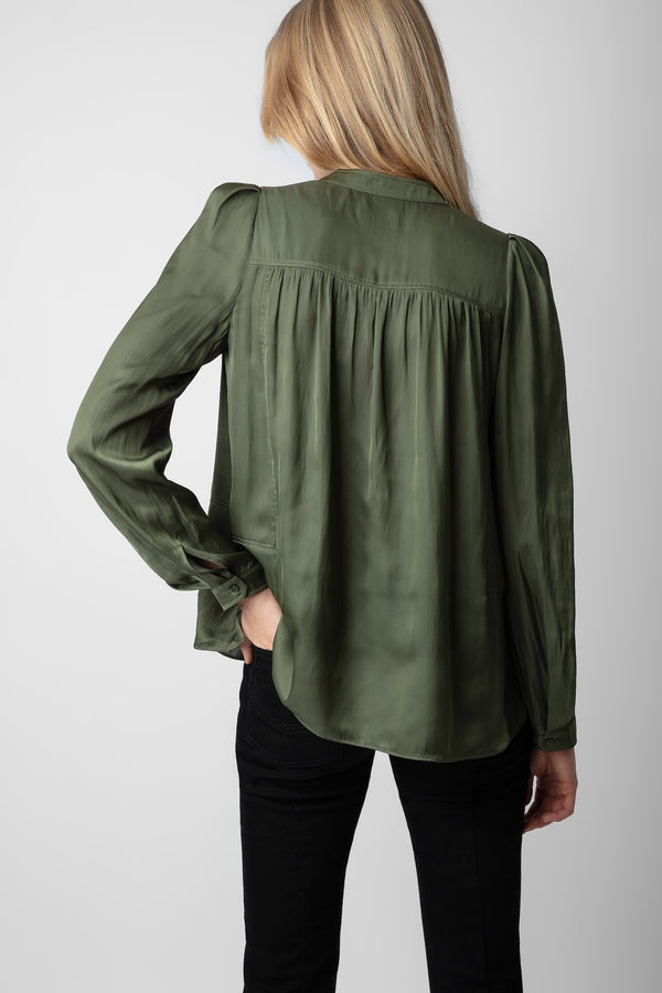 Tchin Satin Blouse Used Khaki