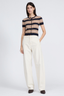 Teresa Silk Blend Short Sleeve Cardigan Navy Stripe