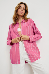 Elsa Shirt Hibiscus White Stripe