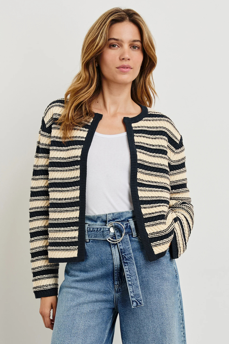 Nelly Cardigan Navy Oat Stripe