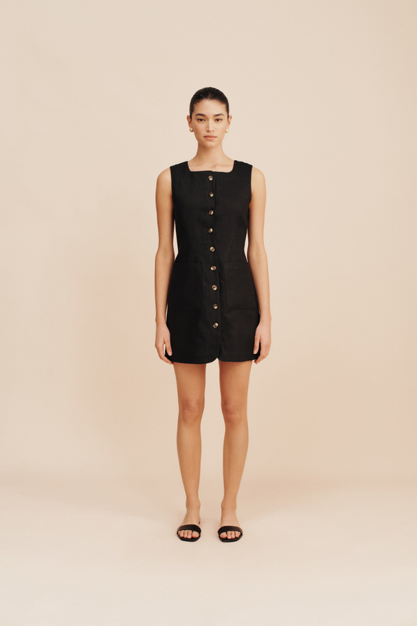 Emma Button Down Mini Dress Black