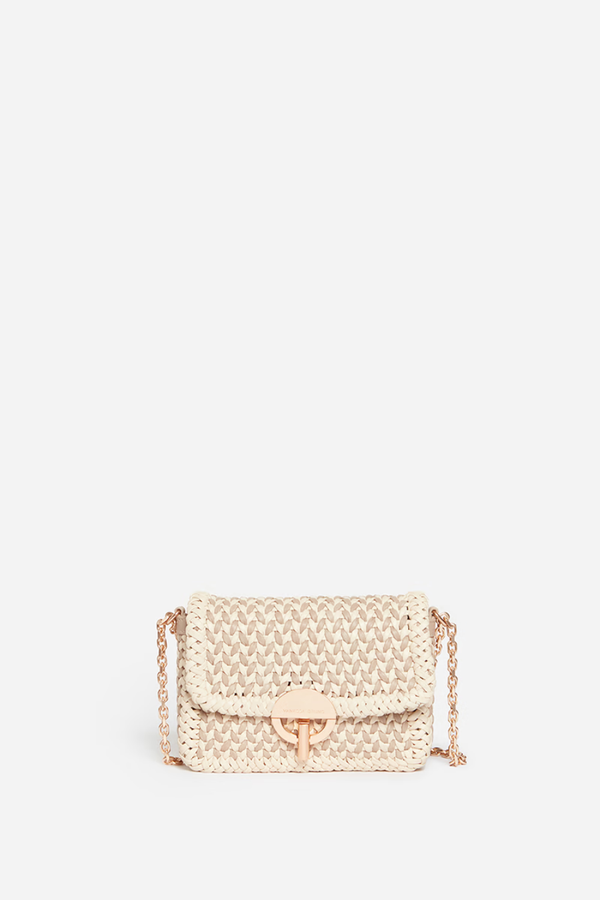 Small Braided Leather Moon Bag Beige/ Ivory