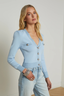 Taya V-Neck Cardigan Blue Fog Lurex/ Nickel