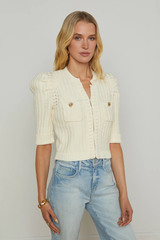 Delilah Cropped Cardigan Vintage White/ Gold Knot