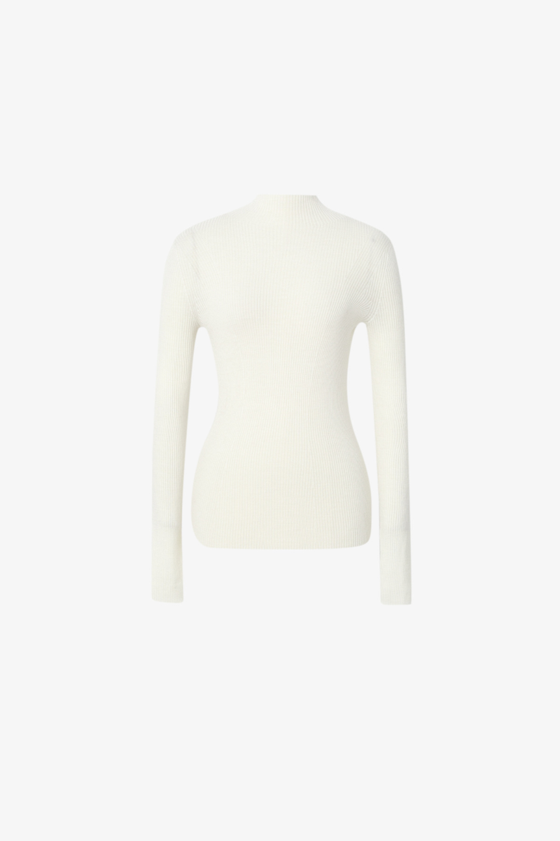 Pure Wool Mock Neck Sweater Plain White