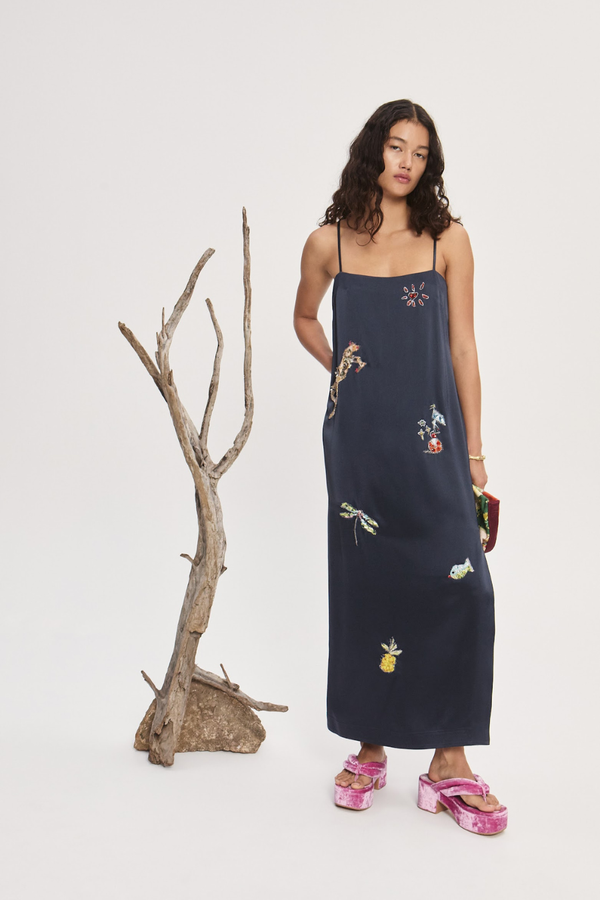 Fontaine Slip Midi Dress Navy