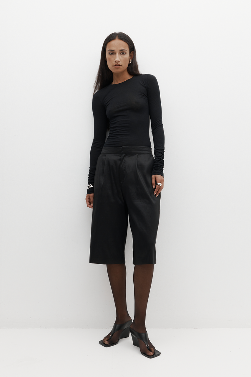 Merino Ruched LS Tee Black