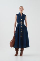 Elena Belted Denim Midi Dress
