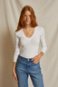 Viola V-Neck Rib Long Sleeve White