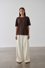 Silk Blend Knit T-Shirt Chocolate