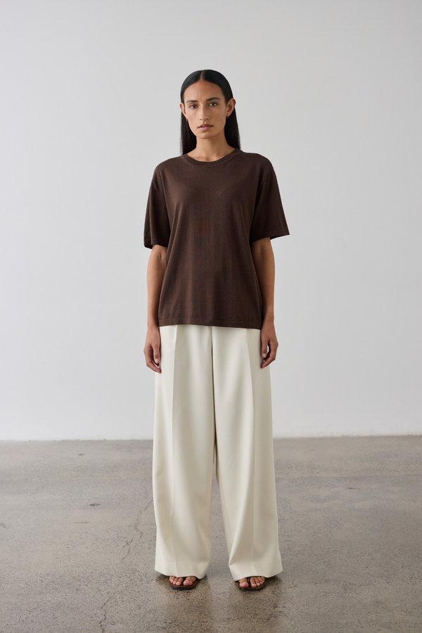 Silk Blend Knit T-Shirt Chocolate