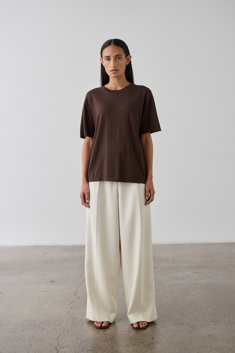 Silk Blend Knit T-Shirt Chocolate