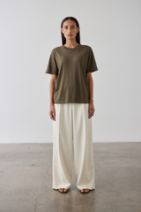 Silk Blend Knit T-Shirt Khaki