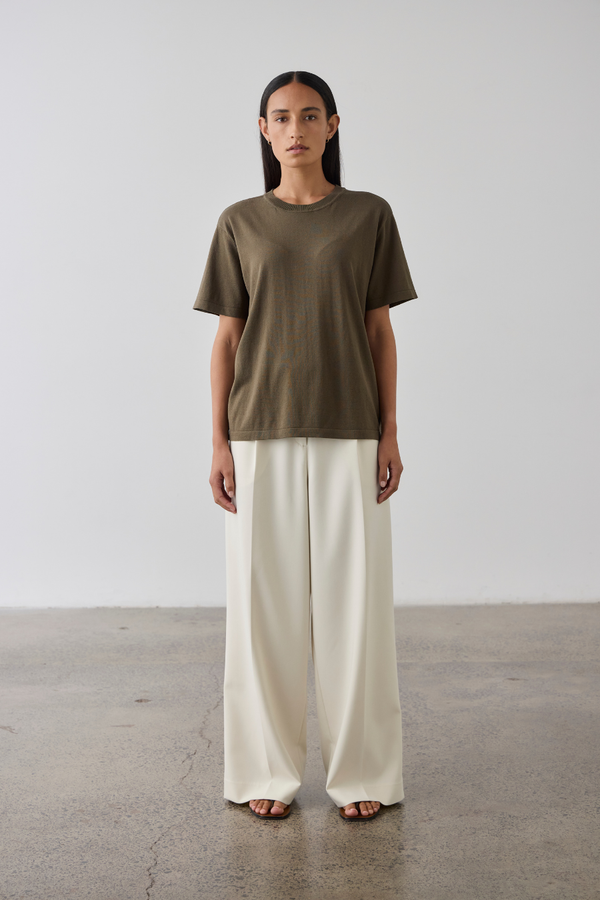 Silk Blend Knit T-Shirt Khaki