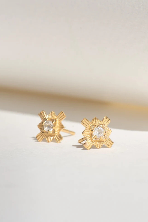 Inka Studs Gold - White Zircon