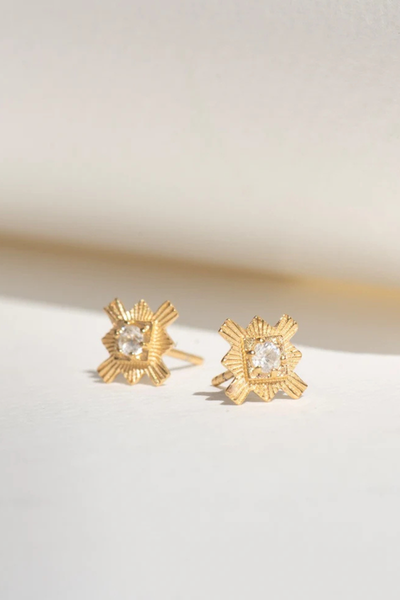 Inka Studs Gold - White Zircon