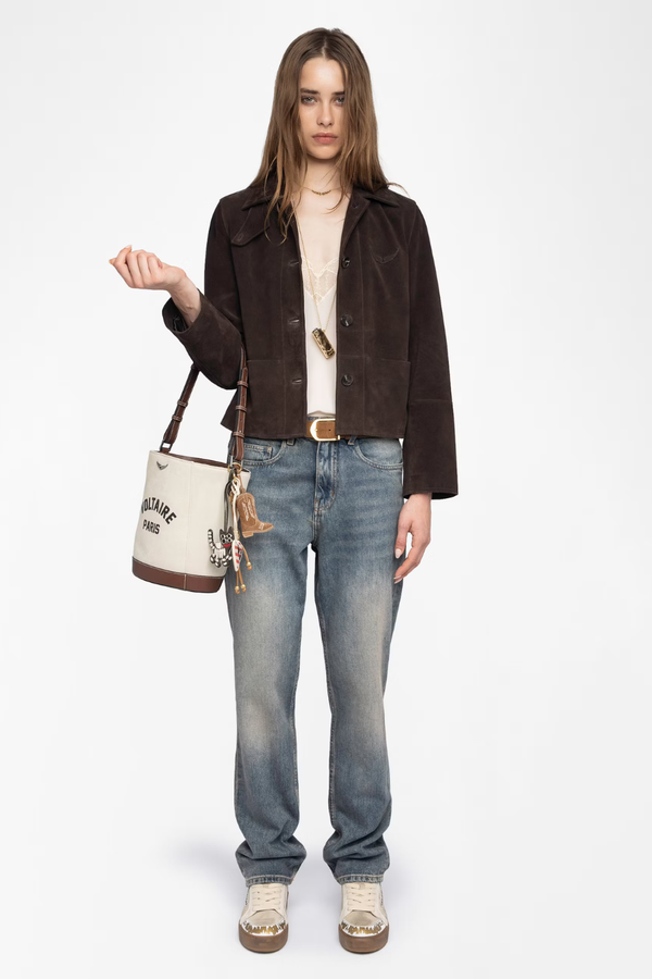 Lessa Suede Leather Jacket Dark Chocolate