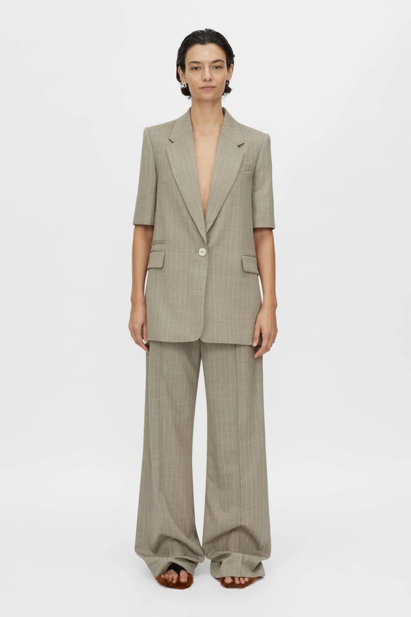 Arnelle Short Sleeve Blazer Natural Pinstripe