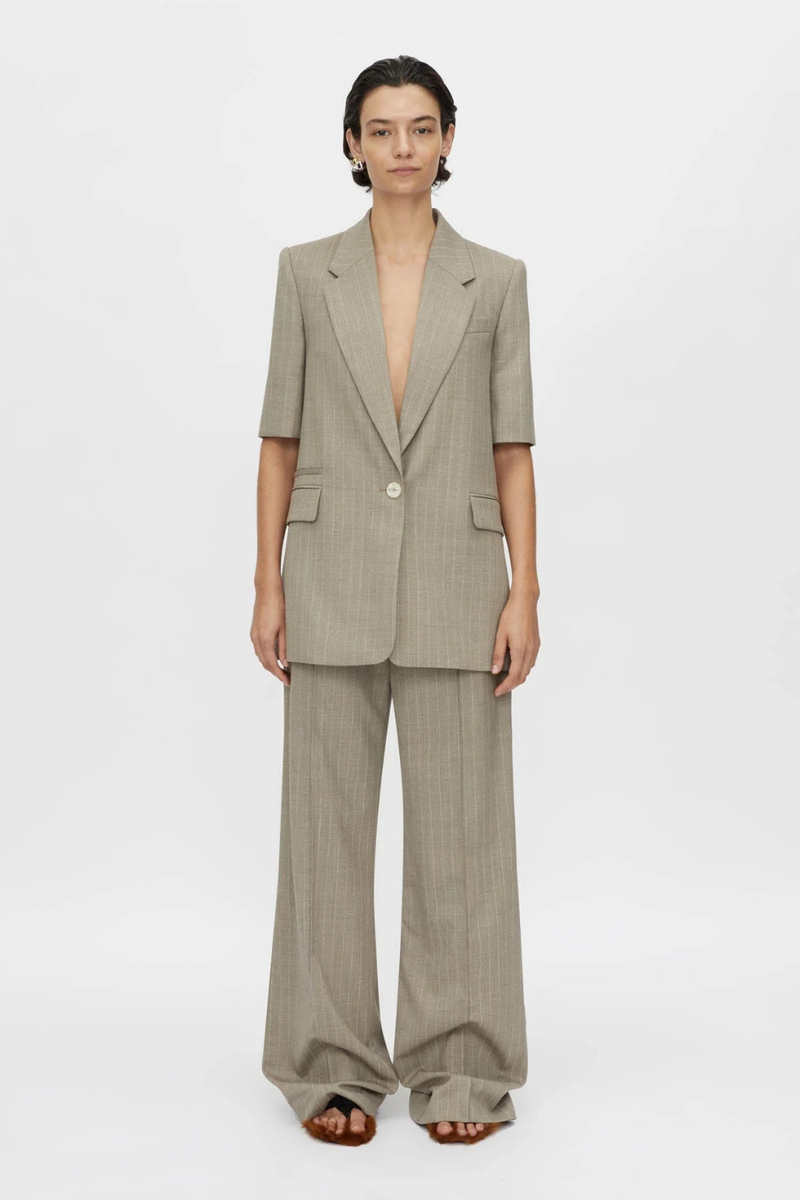 Arnelle Short Sleeve Blazer Natural Pinstripe