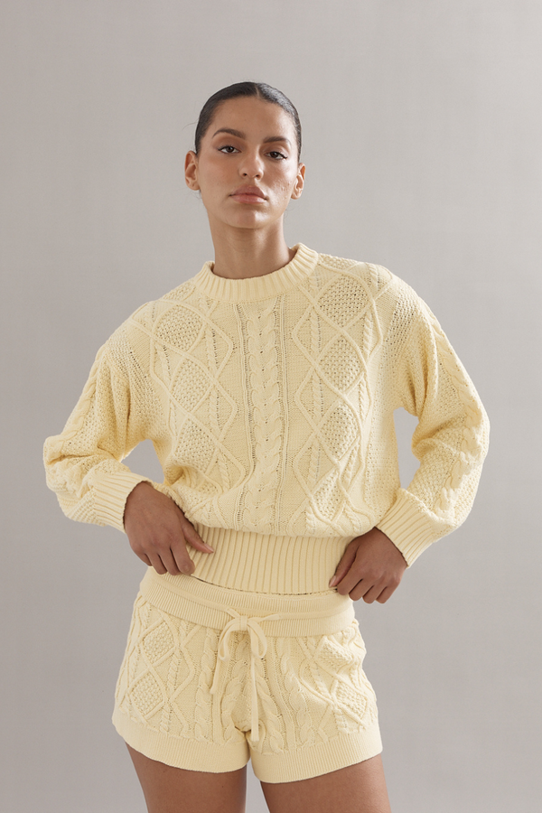 Cotton Cable Knit Jumper Yellow