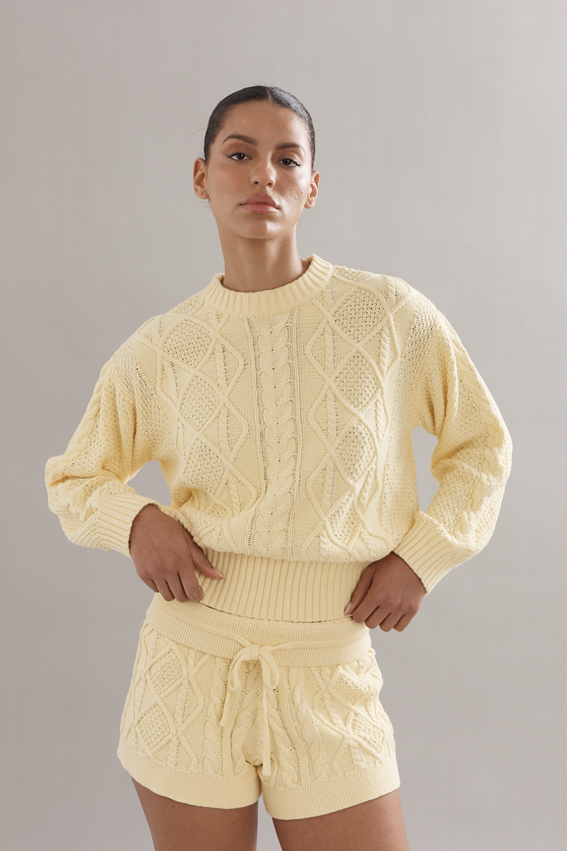 Cotton Cable Knit Jumper Yellow