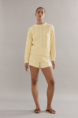 Cotton Cable Knit Shorts Yellow