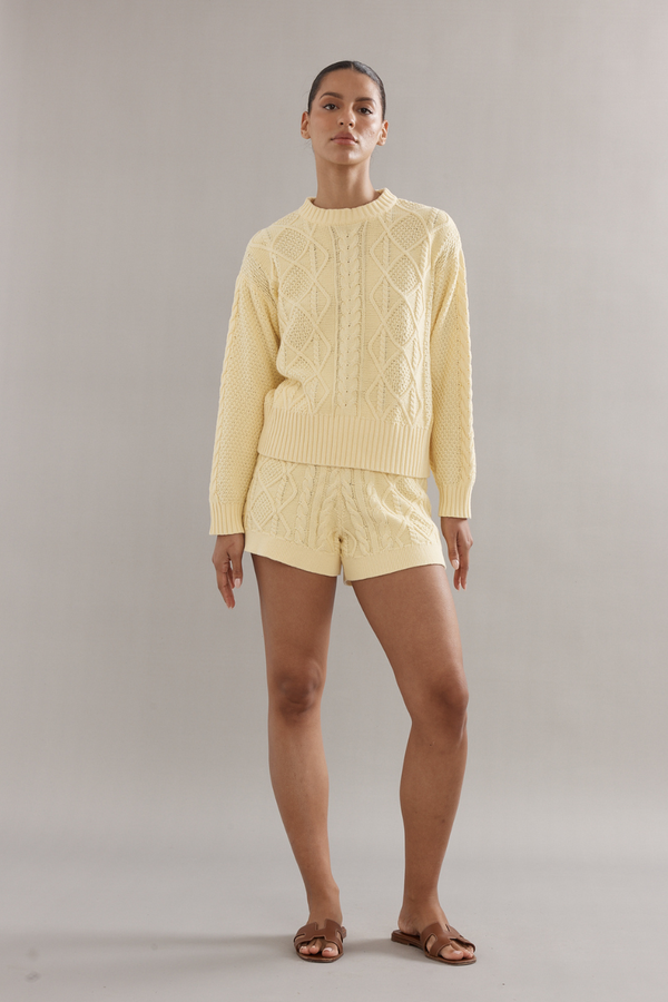 Cotton Cable Knit Shorts Yellow