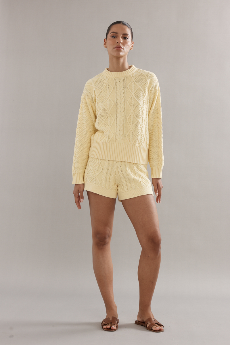Cotton Cable Knit Shorts Yellow