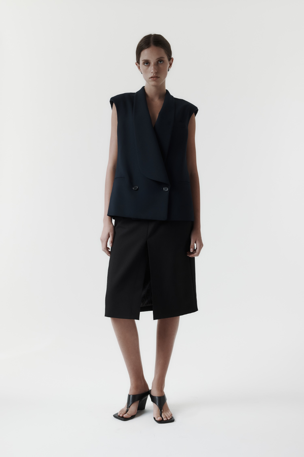 Lapel Long Vest Navy