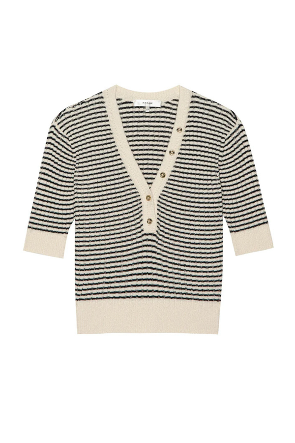 The Stripe V-Neck Sweater Cream Multi
