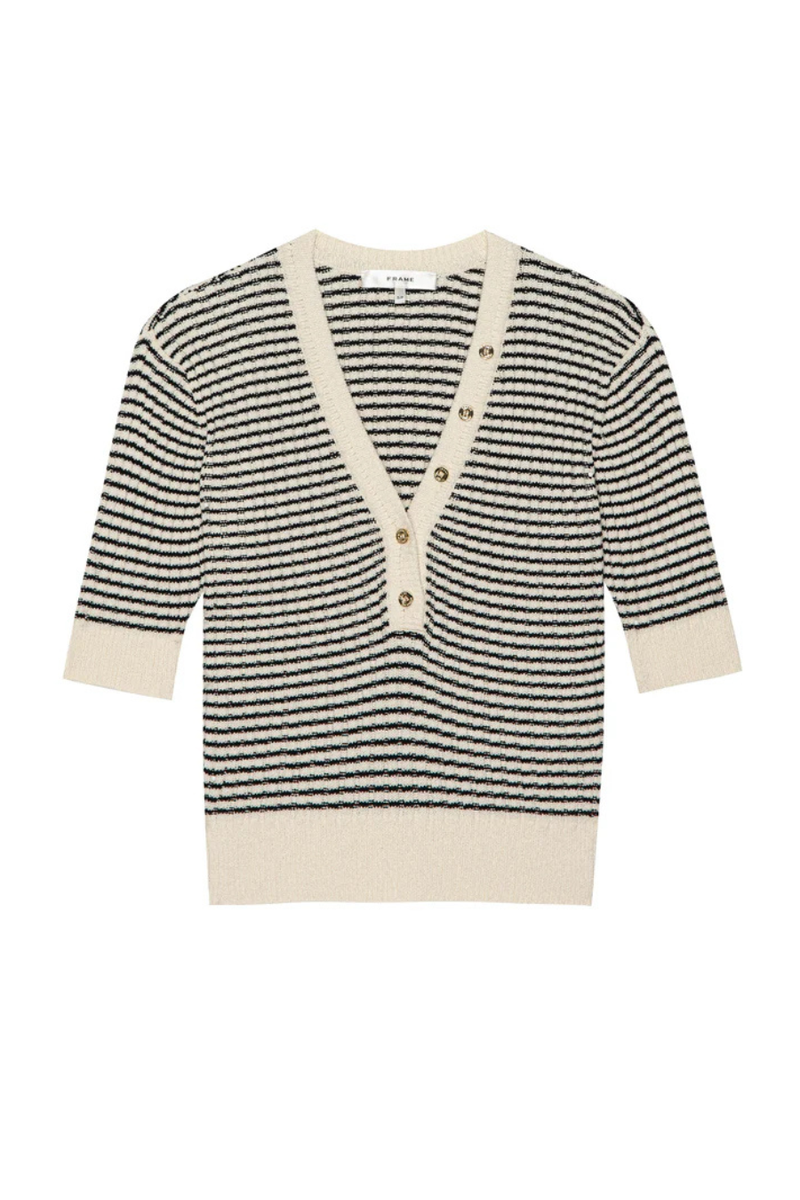The Stripe V-Neck Sweater Cream Multi