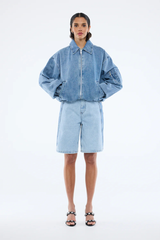 Harlow Denim Bomber Mid Wash Blue