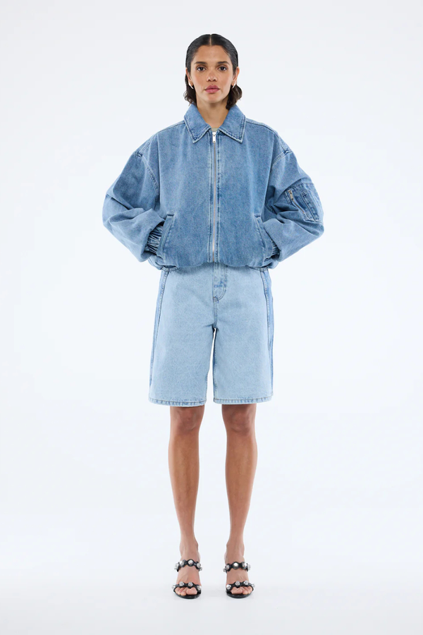 Harlow Denim Bomber Mid Wash Blue