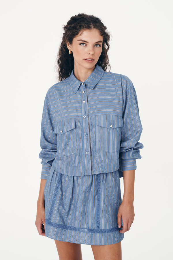 Cole Stripe Crop Shirt Lagoon