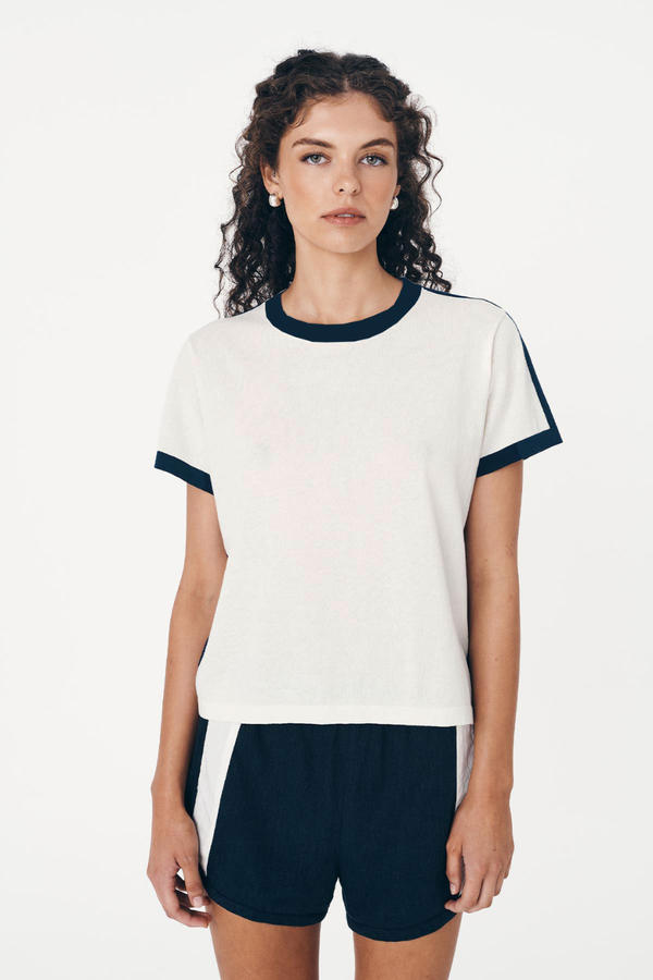 Rania Contrast Knit Tee Ink