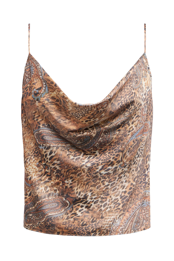 Calista Cowl Neck Cami Brown/ Blue Valencia Leopard