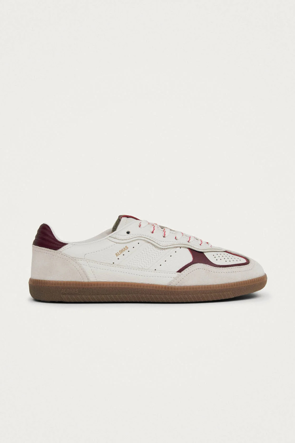 Rife Grain White Burgundy Leather Sneakers